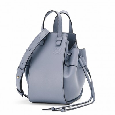 Loewe Mini Hammock Drawstring Bag In Blue Calfskin LS929147