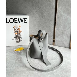 Loewe Mini Pebble Bucket Bag in Grey Grained Leather LS929161