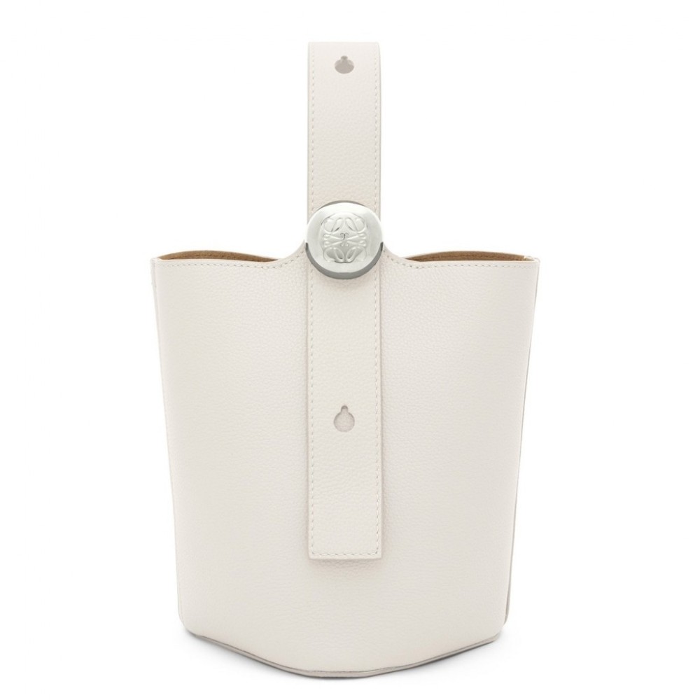 Loewe Mini Pebble Bucket Bag in White Grained Leather LS929164