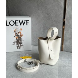 Loewe Mini Pebble Bucket Bag in White Grained Leather LS929164