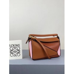 Loewe Mini Puzzle Bag In Brown/Camel/Pink Calfskin LS929167