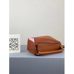 Loewe Mini Puzzle Bag In Brown/Camel/Pink Calfskin LS929167