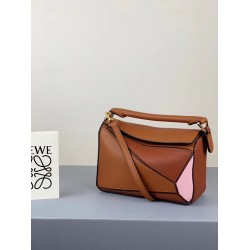 Loewe Mini Puzzle Bag In Brown/Camel/Pink Calfskin LS929167