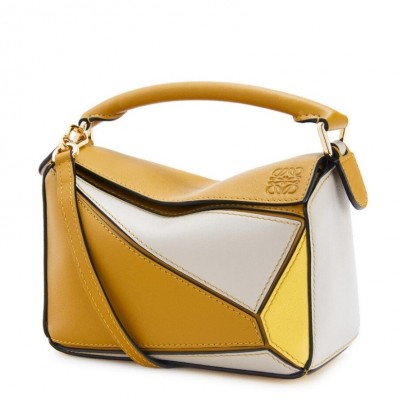 Loewe Mini Puzzle Bag In Ochre/White/Yellow Calfskin LS929168