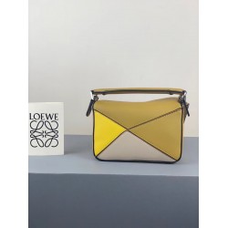 Loewe Mini Puzzle Bag In Ochre/White/Yellow Calfskin LS929168