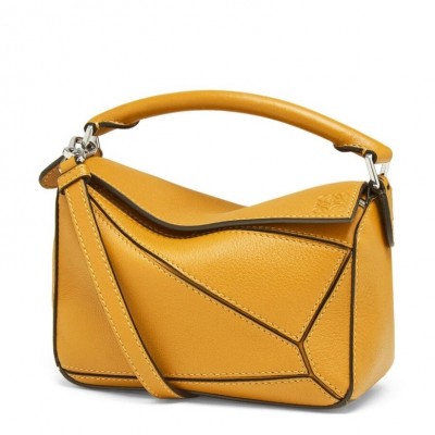 Loewe Mini Puzzle Bag In Yellow Calfskin Leather LS929170