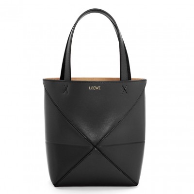 Loewe Mini Puzzle Fold Tote Bag in Black Calfskin LS929171