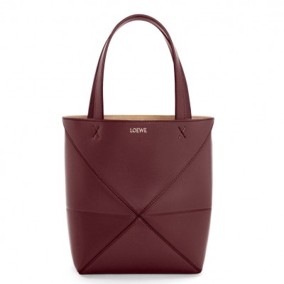 Loewe Mini Puzzle Fold Tote Bag in Bordeaux Calfskin LS929172