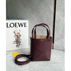 Loewe Mini Puzzle Fold Tote Bag in Bordeaux Calfskin LS929172