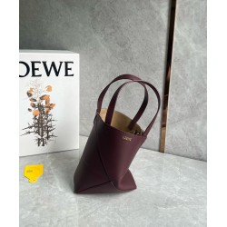 Loewe Mini Puzzle Fold Tote Bag in Bordeaux Calfskin LS929172