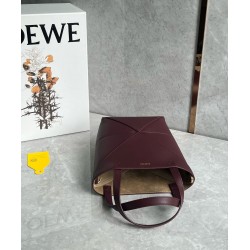 Loewe Mini Puzzle Fold Tote Bag in Bordeaux Calfskin LS929172