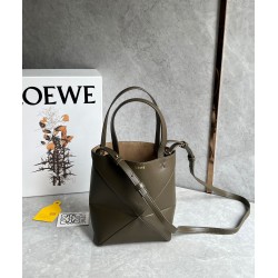 Loewe Mini Puzzle Fold Tote Bag in Dark Green Calfskin LS929173