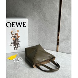 Loewe Mini Puzzle Fold Tote Bag in Dark Green Calfskin LS929173