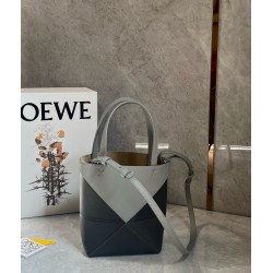 Loewe Mini Puzzle Fold Tote Bag in Grey/Dark Grey Calfskin LS929175