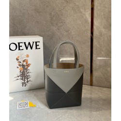 Loewe Mini Puzzle Fold Tote Bag in Grey/Dark Grey Calfskin LS929175