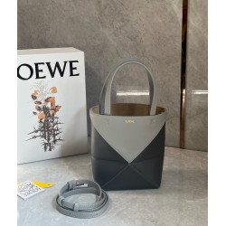 Loewe Mini Puzzle Fold Tote Bag in Grey/Dark Grey Calfskin LS929175