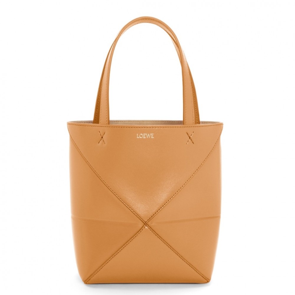 Loewe Mini Puzzle Fold Tote Bag in Tan Calfskin LS929174