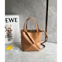 Loewe Mini Puzzle Fold Tote Bag in Tan Calfskin LS929174