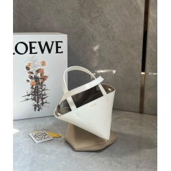 Loewe Mini Puzzle Fold Tote Bag in White/Beige Calfskin LS929176