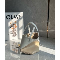 Loewe Mini Puzzle Fold Tote Bag in White/Beige Calfskin LS929176