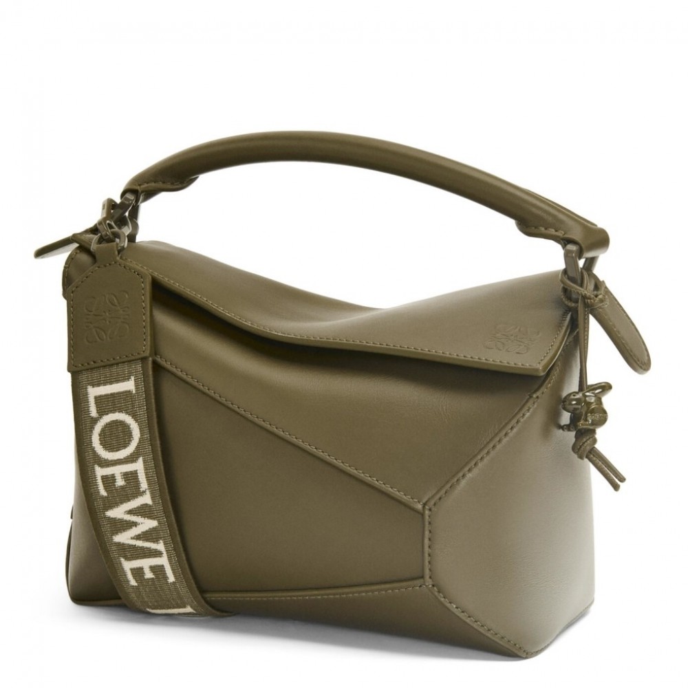 Loewe Puzzle Edge Small Bag In Khaki Green Satin Calfskin LS929183