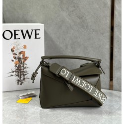 Loewe Puzzle Edge Small Bag In Khaki Green Satin Calfskin LS929183