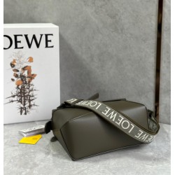 Loewe Puzzle Edge Small Bag In Khaki Green Satin Calfskin LS929183