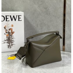 Loewe Puzzle Edge Small Bag In Khaki Green Satin Calfskin LS929183