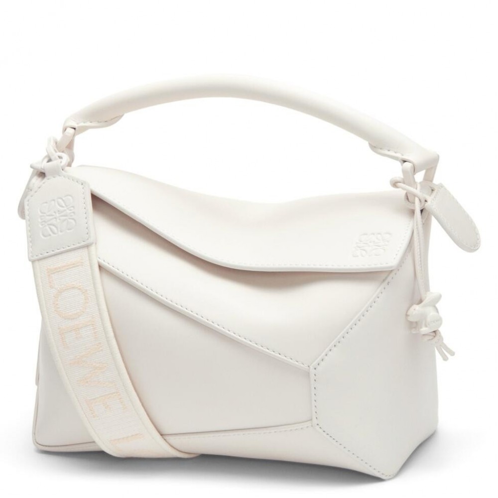 Loewe Puzzle Edge Small Bag In White Satin Calfskin LS929186