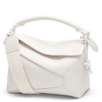 Loewe Puzzle Edge Small Bag In White Satin Calfskin LS929186