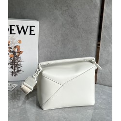 Loewe Puzzle Edge Small Bag In White Satin Calfskin LS929186