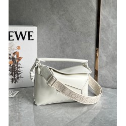 Loewe Puzzle Edge Small Bag In White Satin Calfskin LS929186