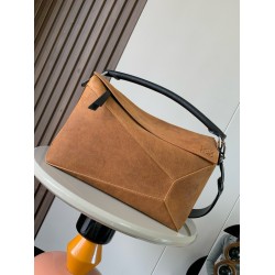 Loewe Puzzle Large Bag in Brown Suede Calfskin LS929188