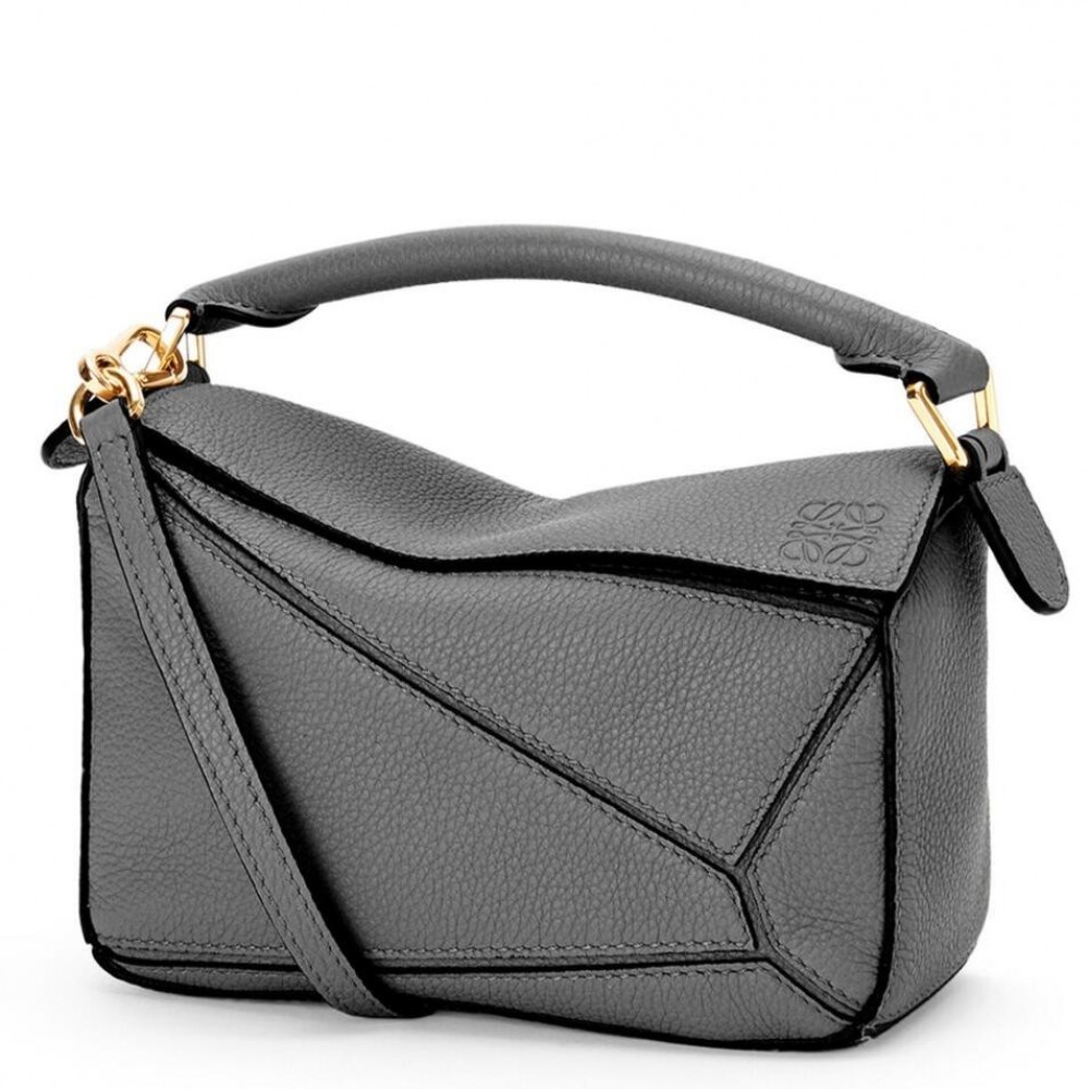 Loewe Puzzle Mini Bag In Asphalt Grey Grained Calfskin LS929189