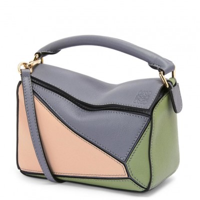 Loewe Puzzle Mini Bag In Asphalt Grey/Nude/Green Calfskin LS929190