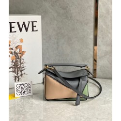 Loewe Puzzle Mini Bag In Asphalt Grey/Nude/Green Calfskin LS929190