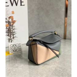 Loewe Puzzle Mini Bag In Asphalt Grey/Nude/Green Calfskin LS929190