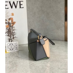 Loewe Puzzle Mini Bag In Asphalt Grey/Nude/Green Calfskin LS929190