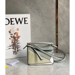 Loewe Puzzle Mini Bag In Grey/Cream/White Calfskin LS929198