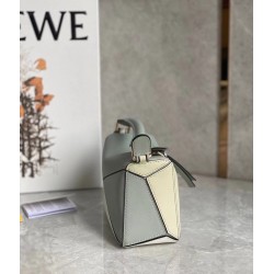 Loewe Puzzle Mini Bag In Grey/Cream/White Calfskin LS929198