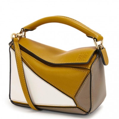 Loewe Puzzle Mini Bag In Ochre/White/Taupe Calfskin LS929201