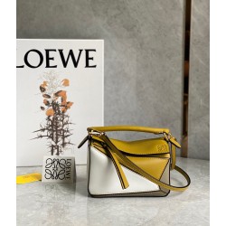 Loewe Puzzle Mini Bag In Ochre/White/Taupe Calfskin LS929201