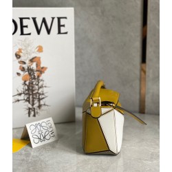 Loewe Puzzle Mini Bag In Ochre/White/Taupe Calfskin LS929201