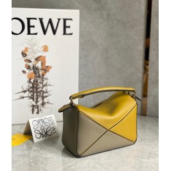 Loewe Puzzle Mini Bag In Ochre/White/Taupe Calfskin LS929201