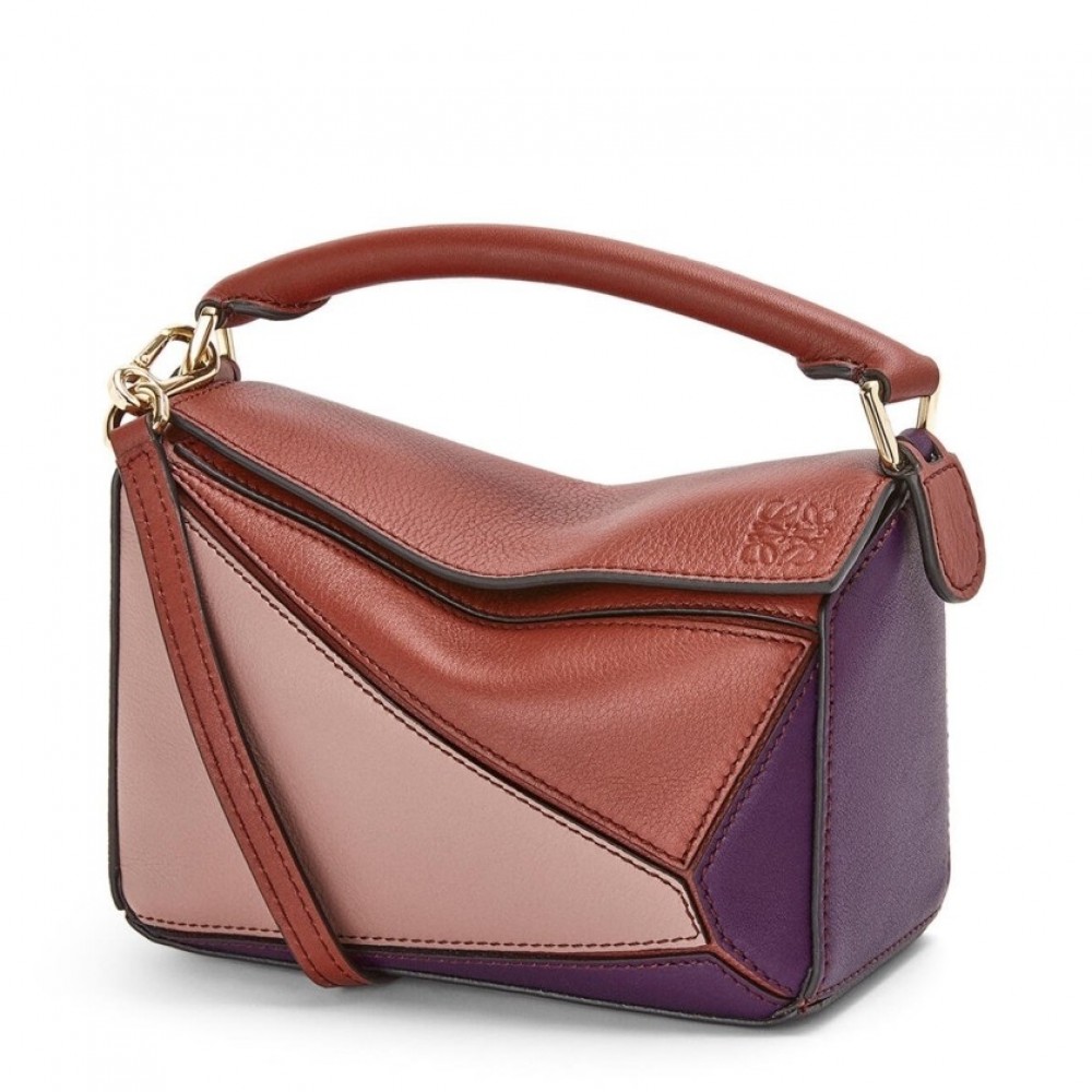 Loewe Puzzle Mini Bag In Purple/Caramel/Blossom Calfskin LS929202