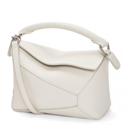 Loewe Puzzle Mini Bag In White Grained Calfskin LS929204