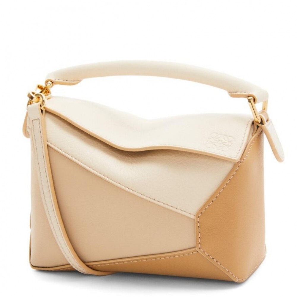 Loewe Puzzle Mini Bag in Multicolor Angora and Beige Calfskin LS929200