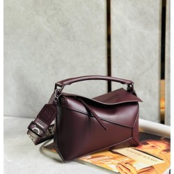 Loewe Puzzle Small Bag In Burgundy Satin Calfskin LS929211