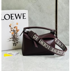 Loewe Puzzle Small Bag In Burgundy Satin Calfskin LS929211