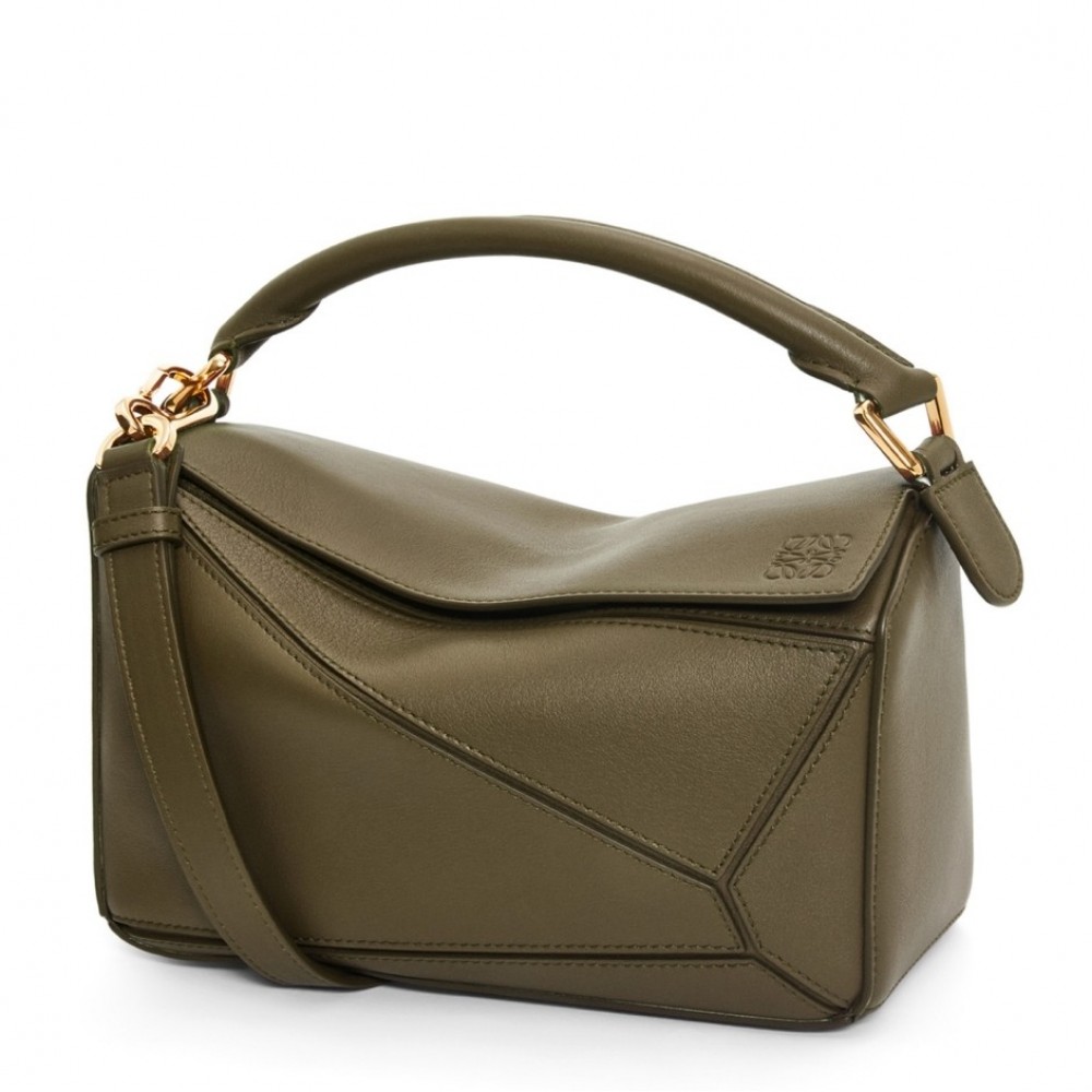 Loewe Puzzle Small Bag In Dark Green Classic Calfskin LS929212